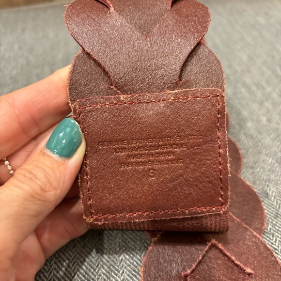 Leather Belt Wide Braided Maroon/Red Elastic Backside small - Picture 4 of 6